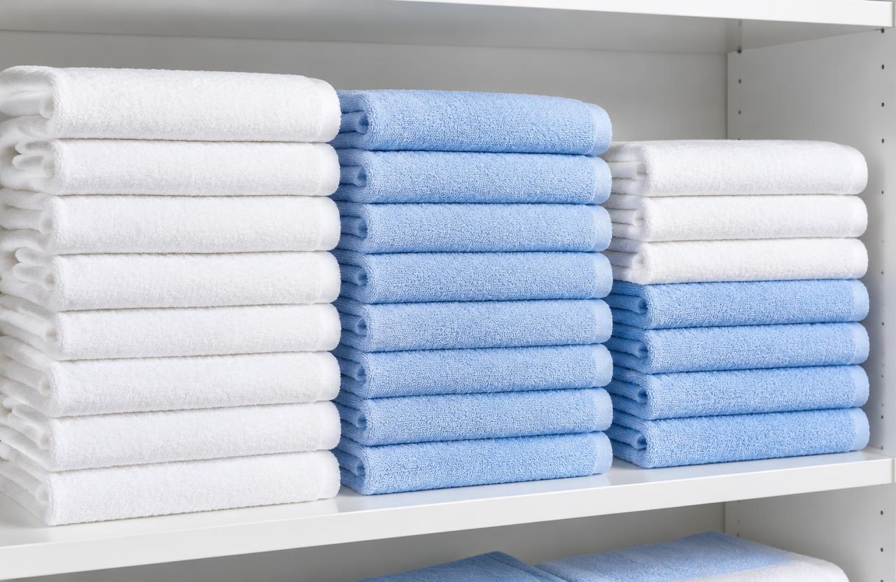 Stacks of folded clean gym towels — gym towel laundry, Marysville