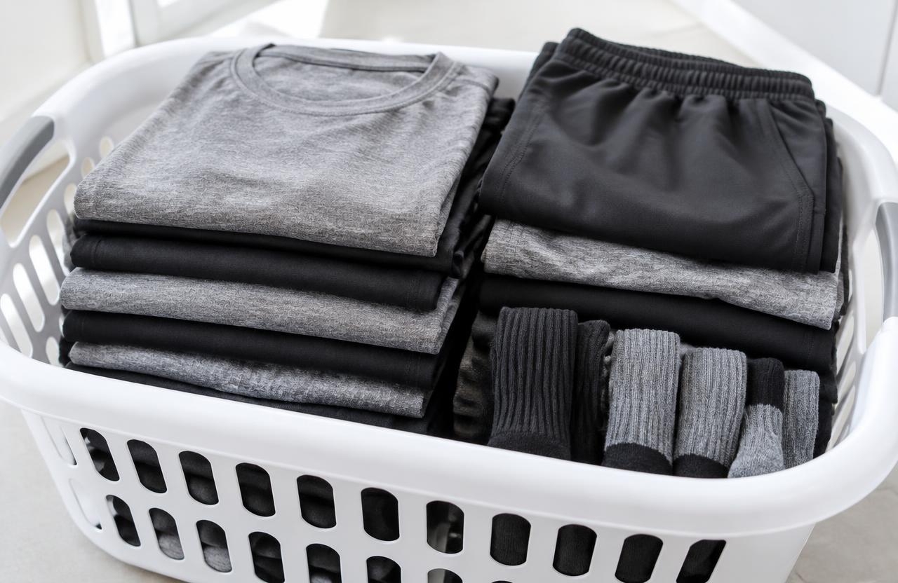 Folded PT shirts, shorts and socks, laundered — Marysville